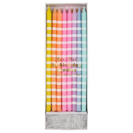 Velas Largas Colores Pastel a Rayas – Pack 24 uds