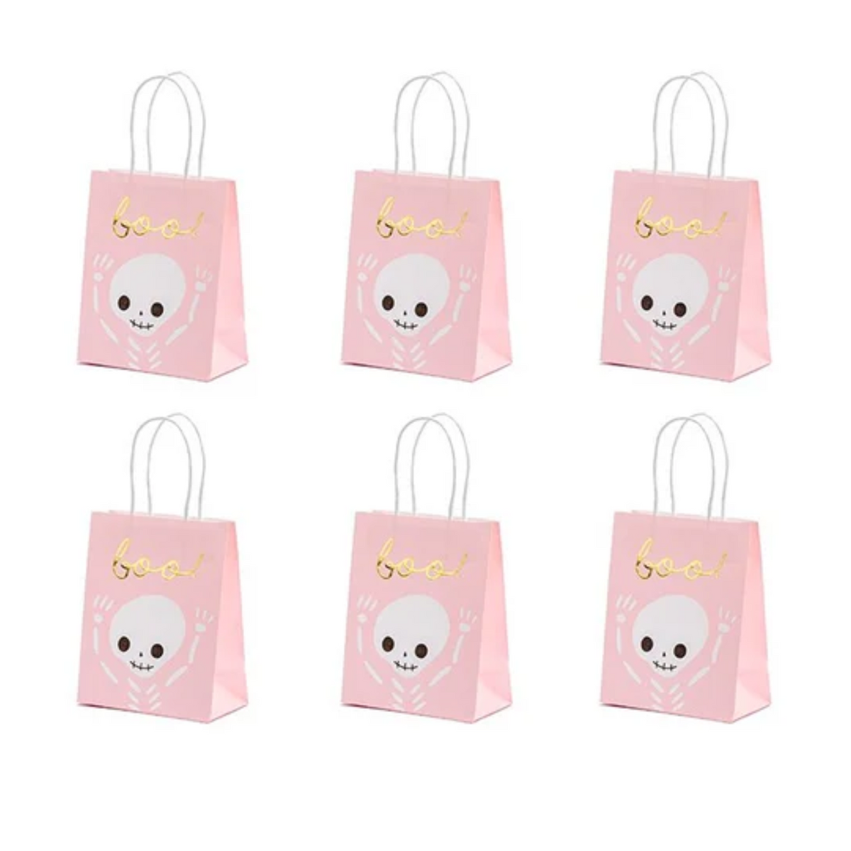 Bolsa de papel rosa con esqueleto -Boo- pack 6 uds.