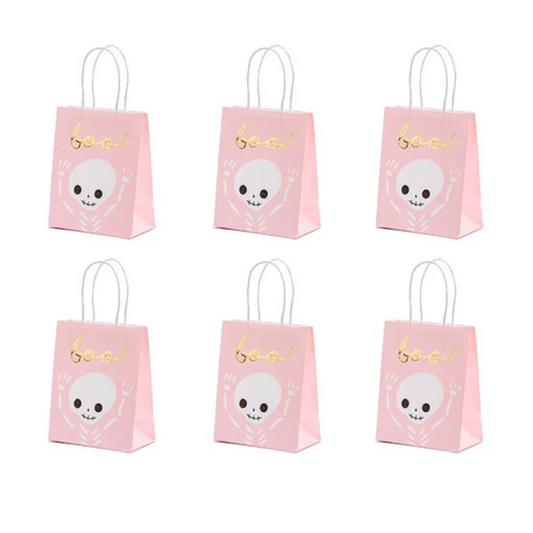 Bolsa de papel rosa con esqueleto -Boo- pack 6 uds.