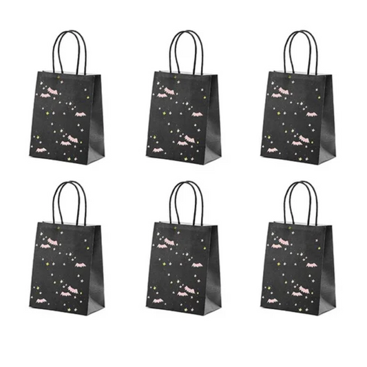 Bolsa de papel negra con murciélagos rosas - pack 6 uds.