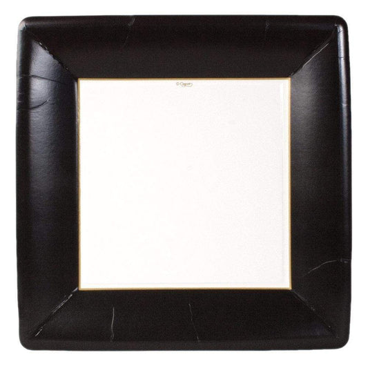 Plato grande cuadrado blanco con borde negro- pack 8 uds.