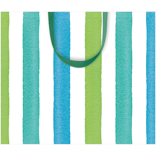 Bolsa de regalo rayas azul y verde mediana