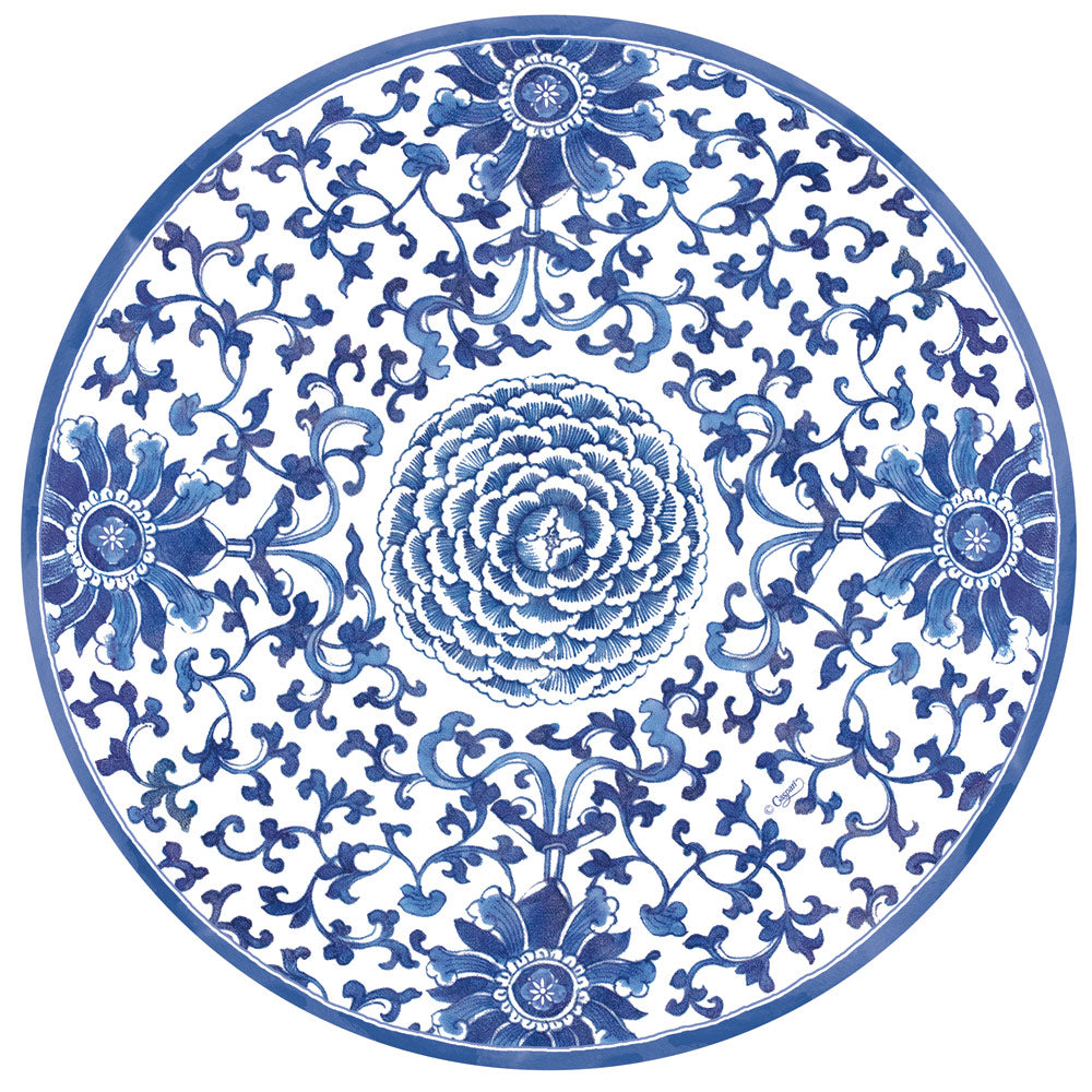 Plato grande estampado porcelana azul. pack 8 uds.