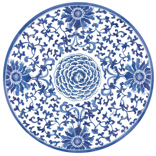 Plato grande estampado porcelana azul. pack 8 uds.