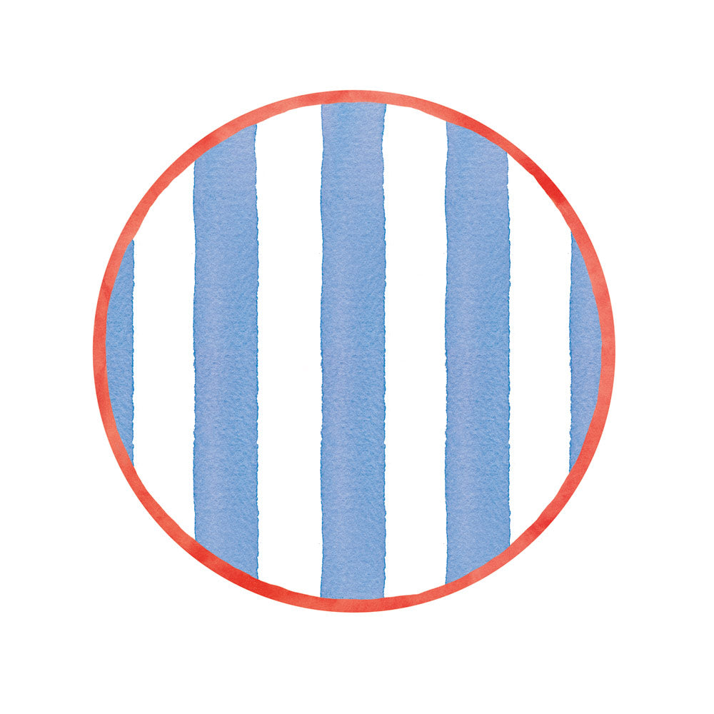Plato pequeño rayas blancas y azules con borde rojo. pack 8 uds.
