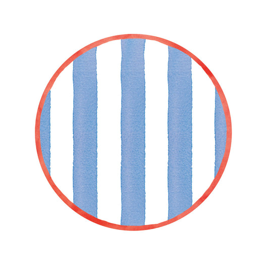 Plato pequeño rayas blancas y azules con borde rojo. pack 8 uds.