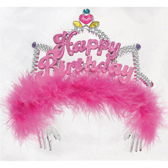 Corona Tiara rosa Happy Birthday con plumas