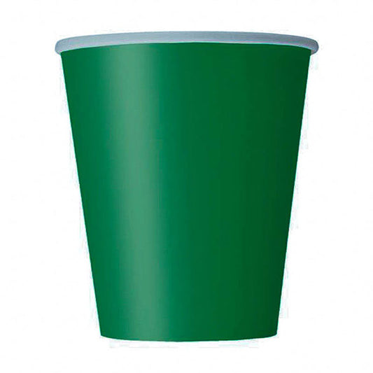 Vasos lisos verde cartón encerado 266 ml, Pack 8 u.