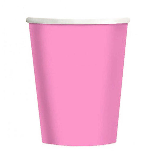 Vasos lisos rosa cartón encerado 266 ml, Pack 8 u.