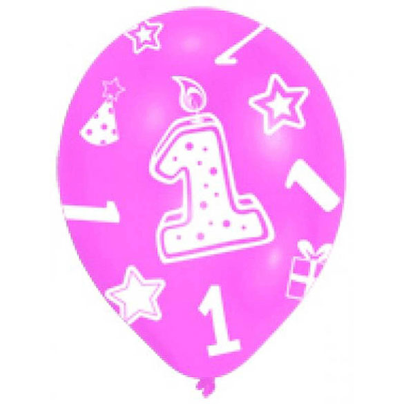 Globos de látex 1 año Rosa. Pack 6 u.