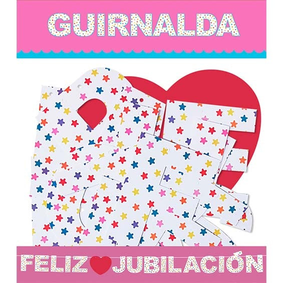 Guirnalda articulada Feliz Jubilación con corazón rojo