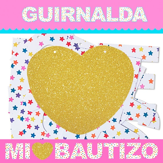 Guirnalda articulada Mi Bautizo con corazón oro,  niña