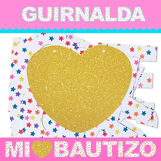 Guirnalda articulada Mi Bautizo con corazón oro,  niña