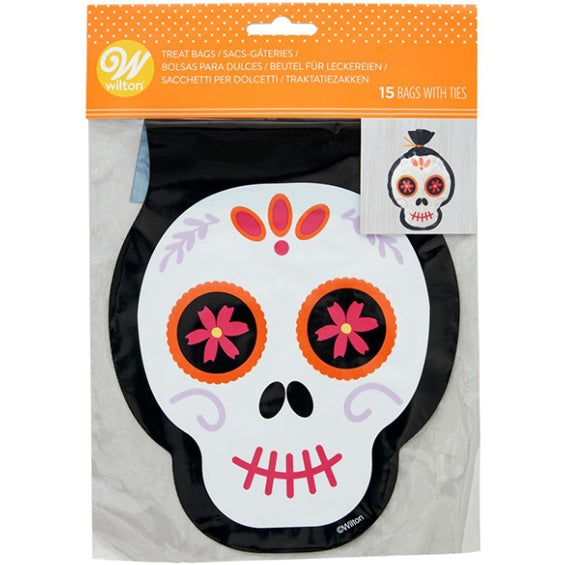 Bolsas golosinas Halloween forma calavera, Pack15 u.