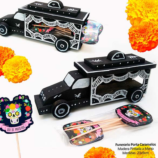 Coche Funerario artesal para caramelos Altar de los Muertos