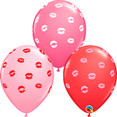Globos de látex 3 colores con besos rojos, Pack 10 u.