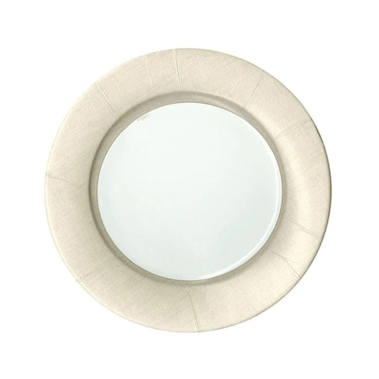 Platos blancos borde de lino beige 20 cm, Pack 8 u