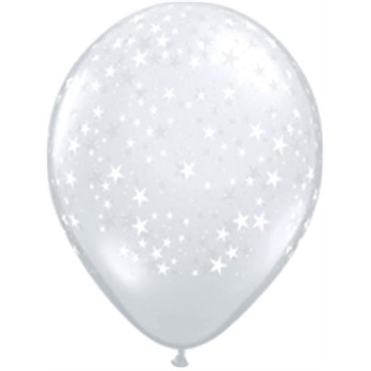 Globos de látex Transparentes con estrellas blancas. Pack 10 u.
