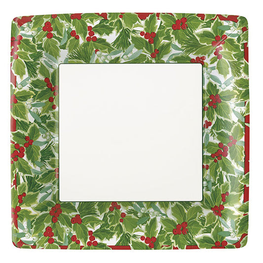 Platos Acebo Navidad 26 cm cuadrados, Pack 8 u.