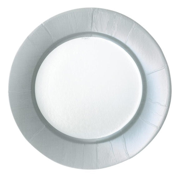 Platos blancos borde de lino plata 27 cm, Pack 8 u.