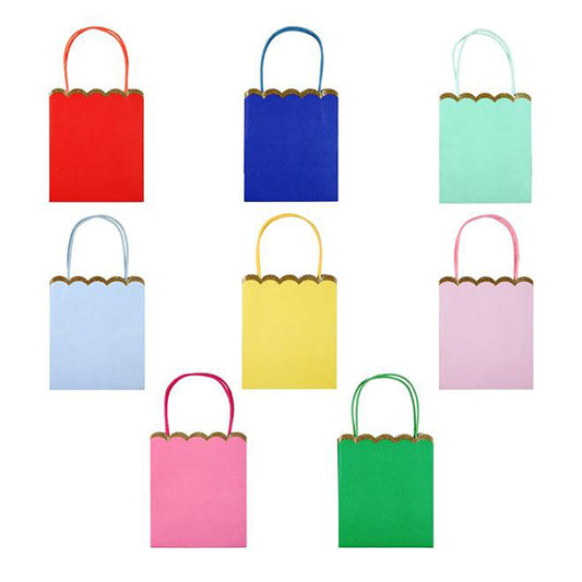 Pack 8 bolsas de colores con ribete oro regalo y piñata