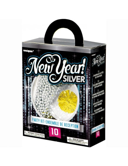 Cotillón Nochevieja New Year Silver, Caja para 10 personas