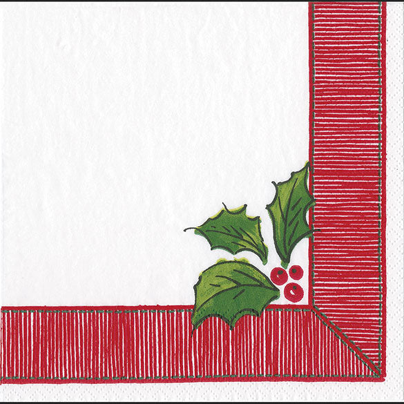 Servilletas Acebo borde rojo Navidad 25 x 25 cm, Pack 20 u.