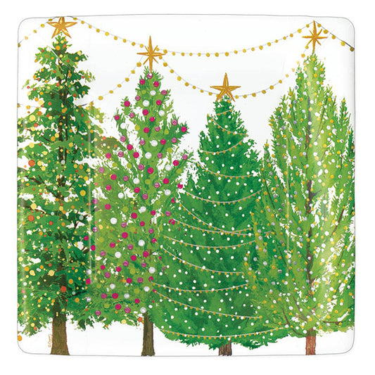 Platos Árbol Navidad con luces cuadrados 26 cm, Pack 8 u.