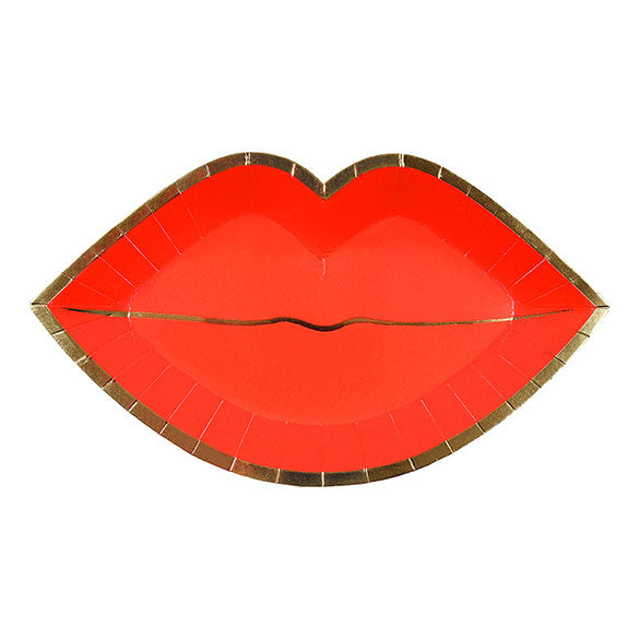 Platos forma labios rojos con borde dorado 26 x 15 cm, Pack 8 u.