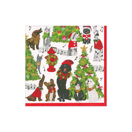 Servilletas Perros Caroling Navideñas 25 x 25 cm, Pack 20 u.