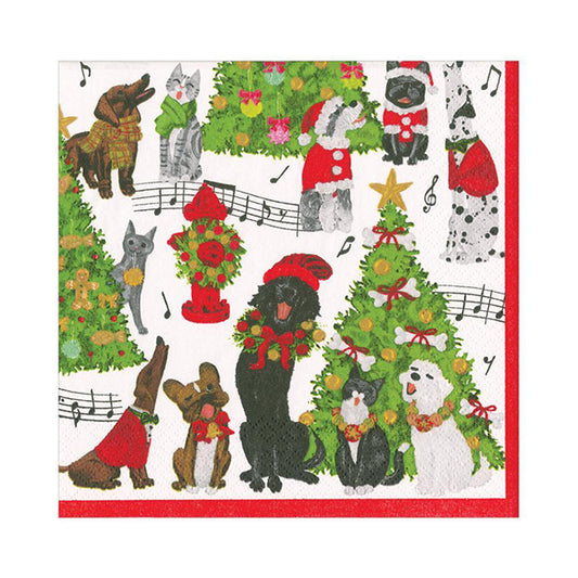 Servilletas Perros Caroling Navideñas 33 x 33 cm, Pack 20 u.