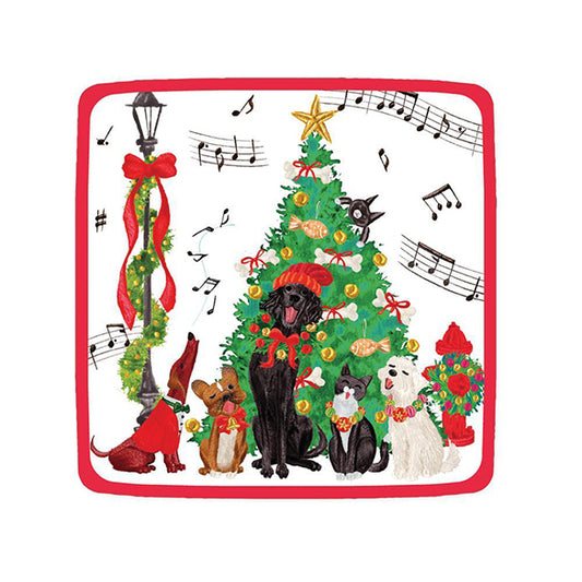 Platos Perros Caroling Navideños cuadrados 18 cm, Pack 8 u.