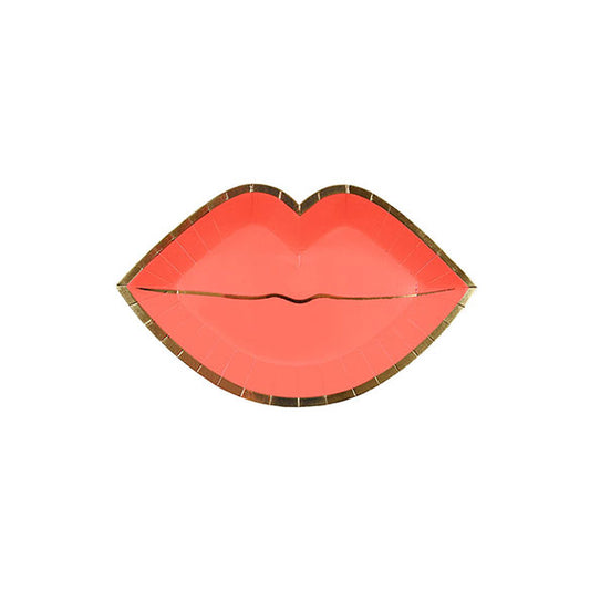 Mini plato forma labios rojos con borde dorado 12 x 8 cm, Pack 8 u.