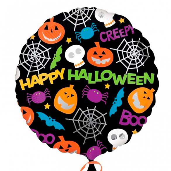 Globo Happy Halloween negro con dibujos