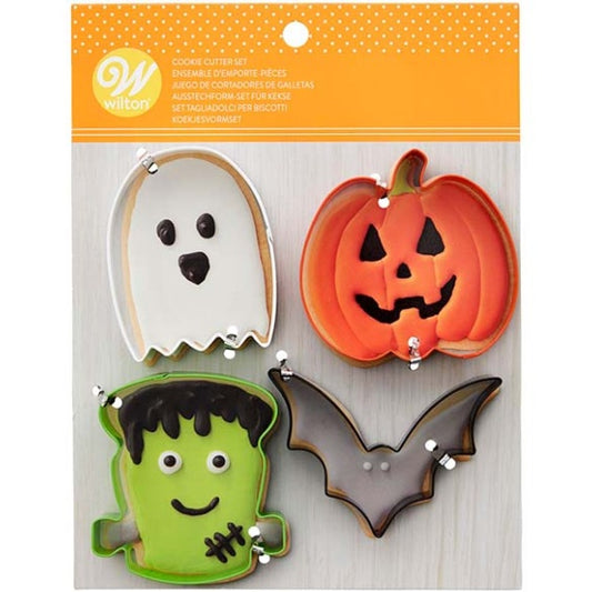 Cortadores galletas  murciélago, calabaza, fantasma y Frankenstein. Wilton, Set 4 u.