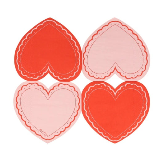 Servilletas forma de corazón 2 colores variados, de 12.70  x 11,70 cm. Pack 20 u.