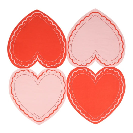 Servilletas forma de corazón 2 colores variados, de 16.50  x 16,20 cm. Pack 20 u.