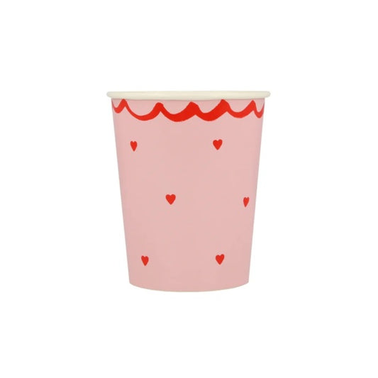 Vasos Corazones rojos fondos rosa 256 ml, Pack 8 u.