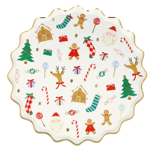 Plato estampado Navidad grande - pack 8 uds.