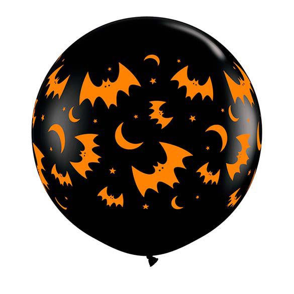 Globo de látex negro Murciélagos y Lunas Negro 100 cm. 1 unidad