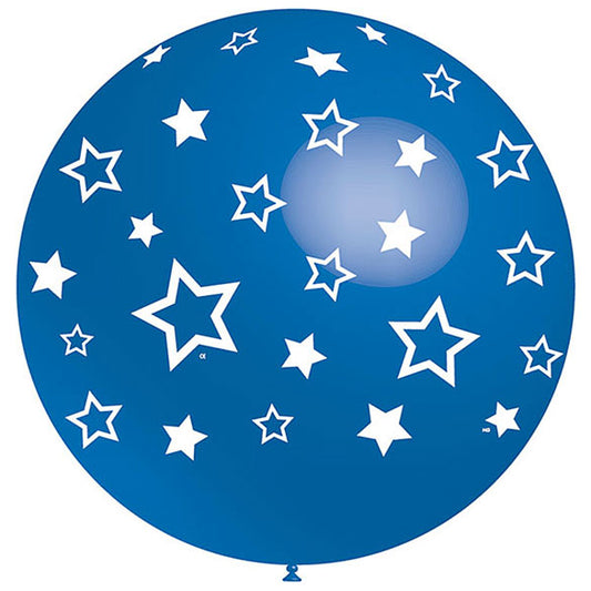 Globo de látex azul con estrellas blancas 91,00 cm, 1 u.