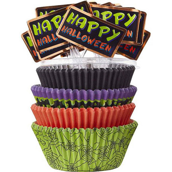 Cápsulas y decoración cupcakes Happy Halloween, Pack 100 u.