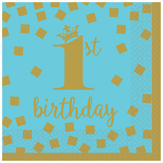Servilletas 1º cumpleaños niño 25 x 25 cm, Pack 16 u.