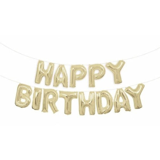 Guirnalda globos foil oro texto Happy Birthday