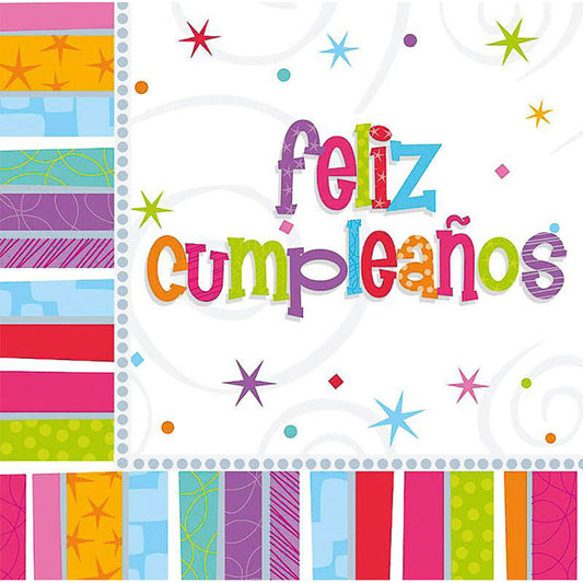 Servilletas Feliz Cumpleaños 33 x 33 cm, Pack 16 u.