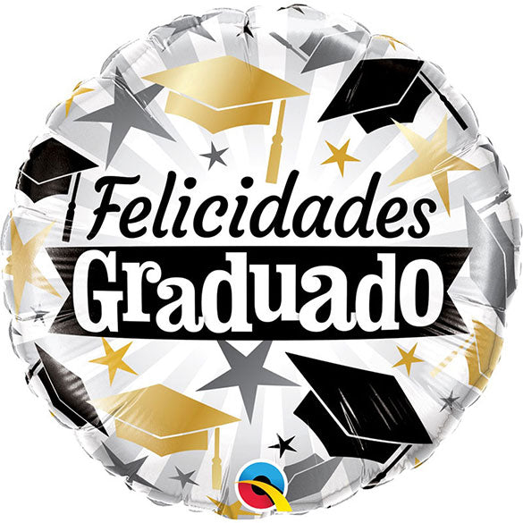 Globo Felicidades Graduado birretes negros y dorados