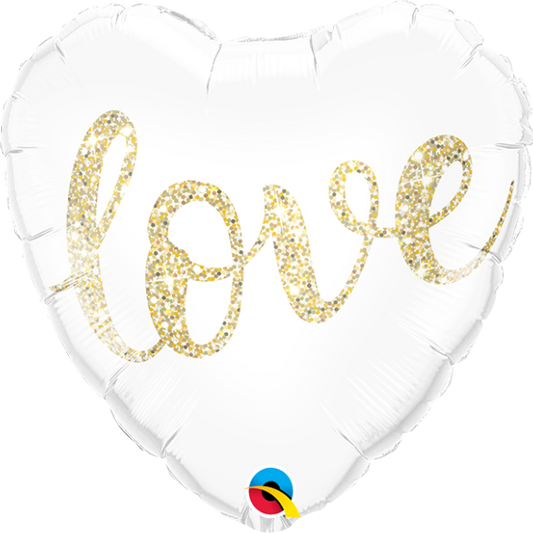 Globo Corazon Blanco texto Love oro