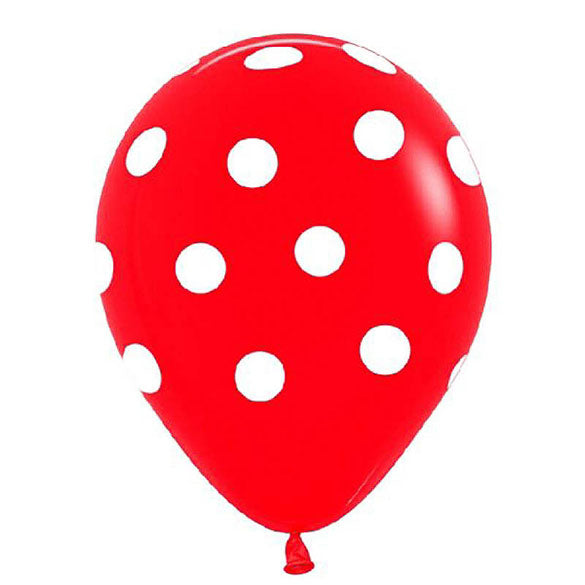 Globos de látex rojos con lunares Blancos. Pack 10 u.