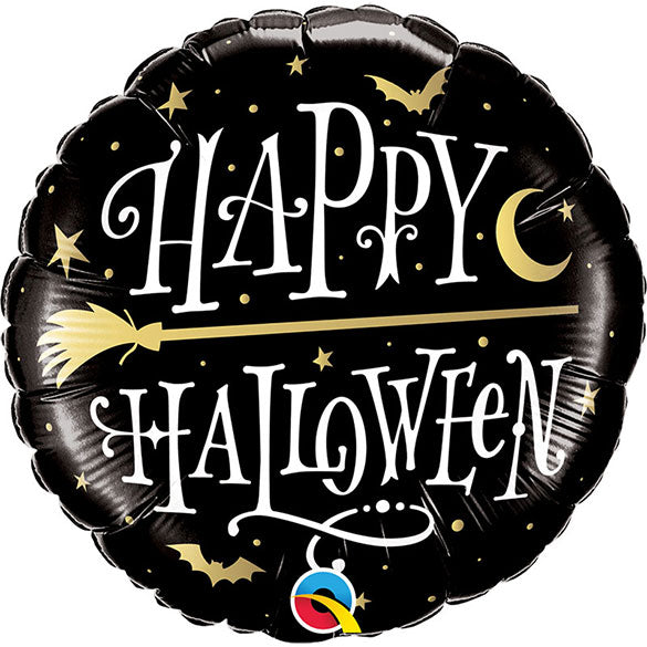 Globo Happy Halloween, oro, negro y blanco