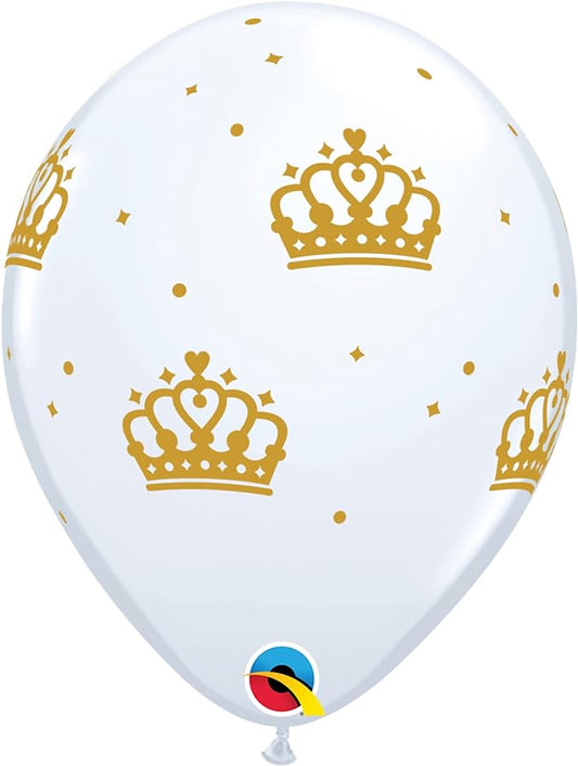 Globos blancos coronas doradas - pack 6 uds.